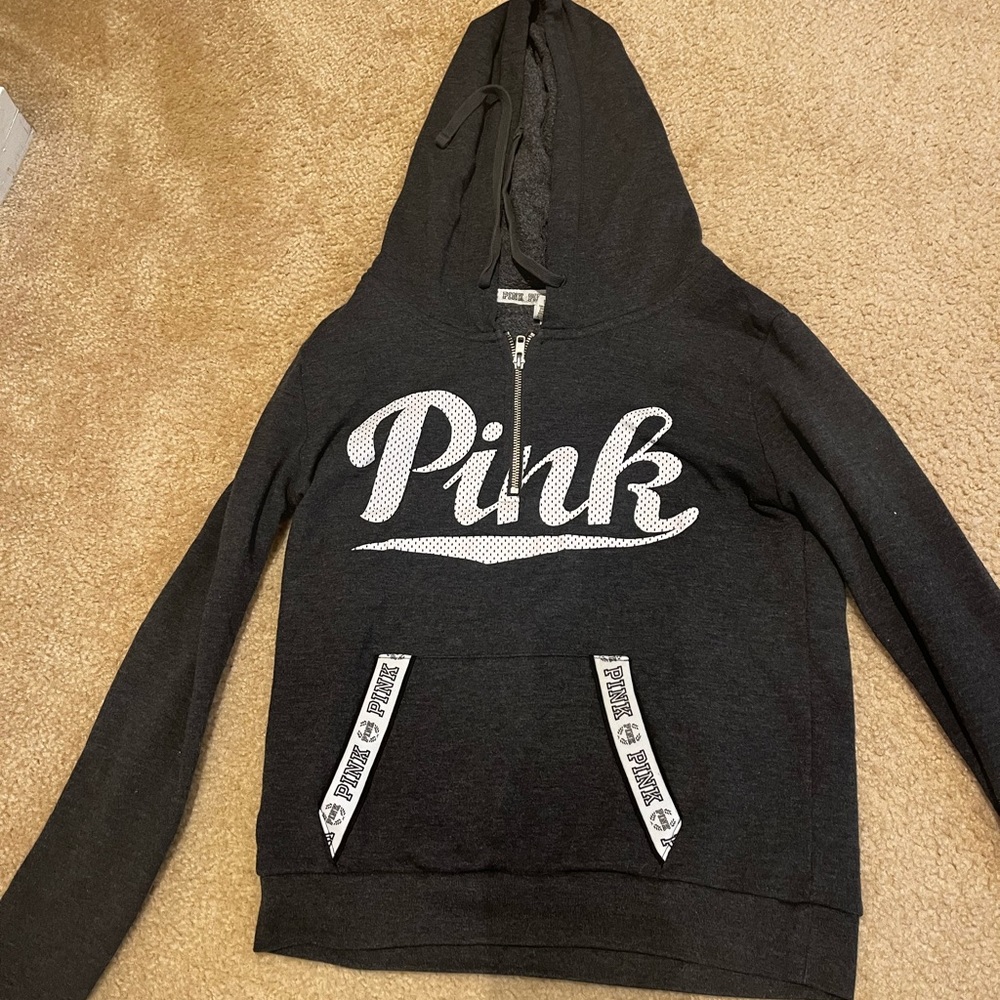 PINK Half-zip Hoodie (Grey)